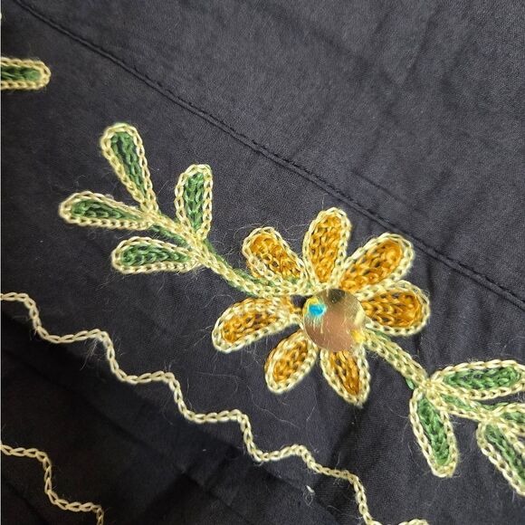 VINTAGE 90s black embroidered boho floral peasant lagenlook midi dress ‎ S - Picture 10 of 13